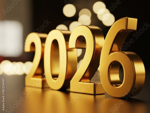 Golden 2026 numbers gleaming with bokeh lights in the background