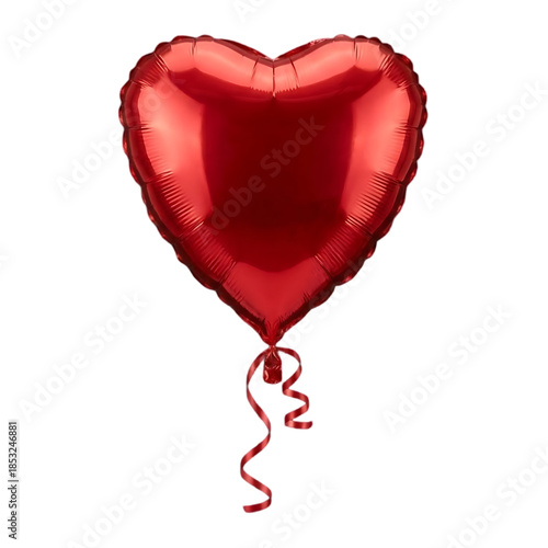 Red Heart Balloon with Curling Ribbon Transparent Background PNG