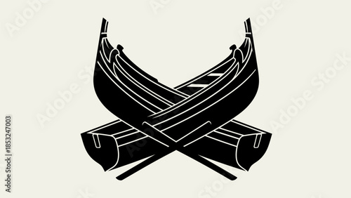 An illustration depicts two traditional boats resting on logs in a serene environment with a scenic gudi view.