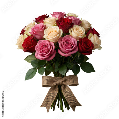 Bouquet of Colorful Roses with Ribbon Transparent Background PNG