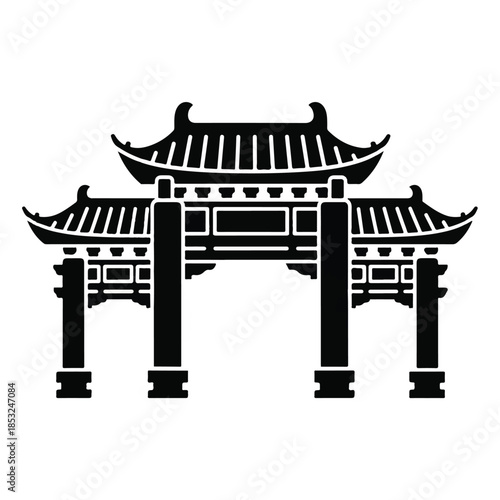 Ancient Chinese Gate Illustration with Traditional Architecture and Ornate Details
