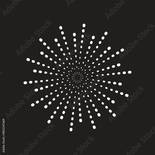 Abstract Radial Dot Spiral Pattern on Black Background – Modern Minimal Geometric Design