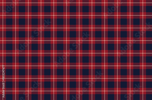 Buffalo plaid seamless pattern, crimson red navy lumberjack plaid background. Classic Scottish plaid check fabric texture background for clothing design