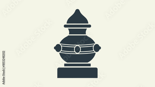 A graphic illustration of a decorative vase sitting on a pedestal with a lid and ornate details.