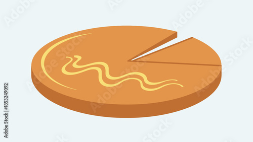 A delicious pumpkin pie with a missing slice, beautifully illustrated in a simple graphic style, reminiscent of gudi designs.