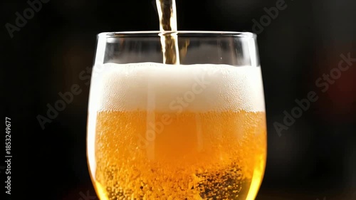Wallpaper Mural Close up of golden beer being poured into a tall glass creating a white frothy head on a dark background Torontodigital.ca
