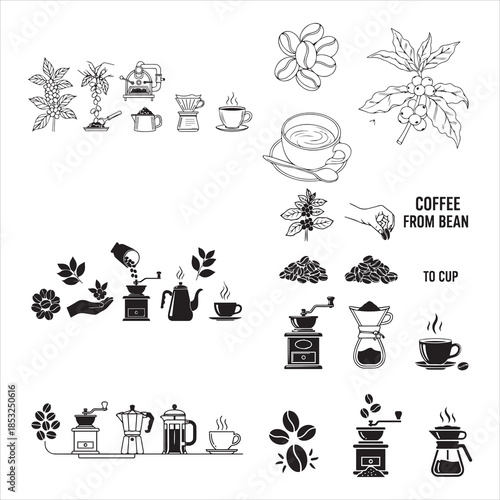 Coffee Beans Roasting Brewing Cup Black Vector Illustration