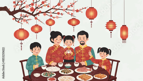 Chinese New Year Celebration A Family Feast Under Lanterns