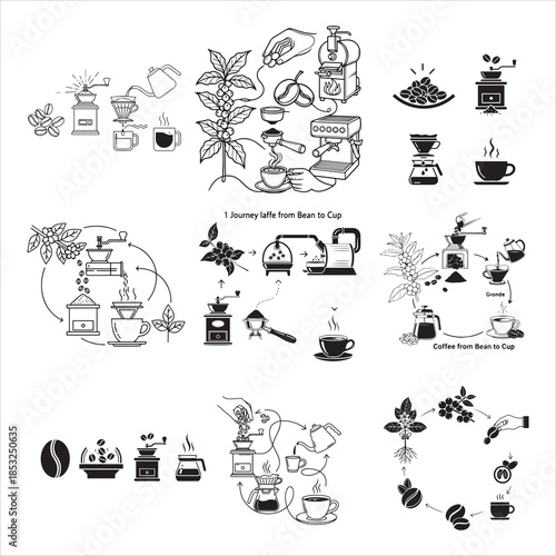Coffee Shop Education Bean To Cup Black Vector Infographic