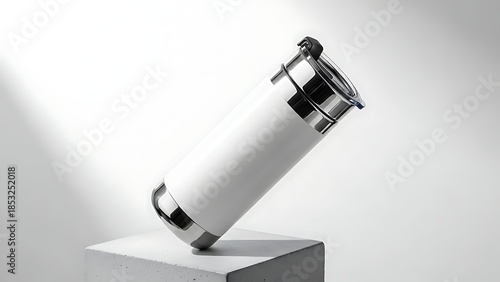 Modern White Cylindrical Vase on Concrete Base