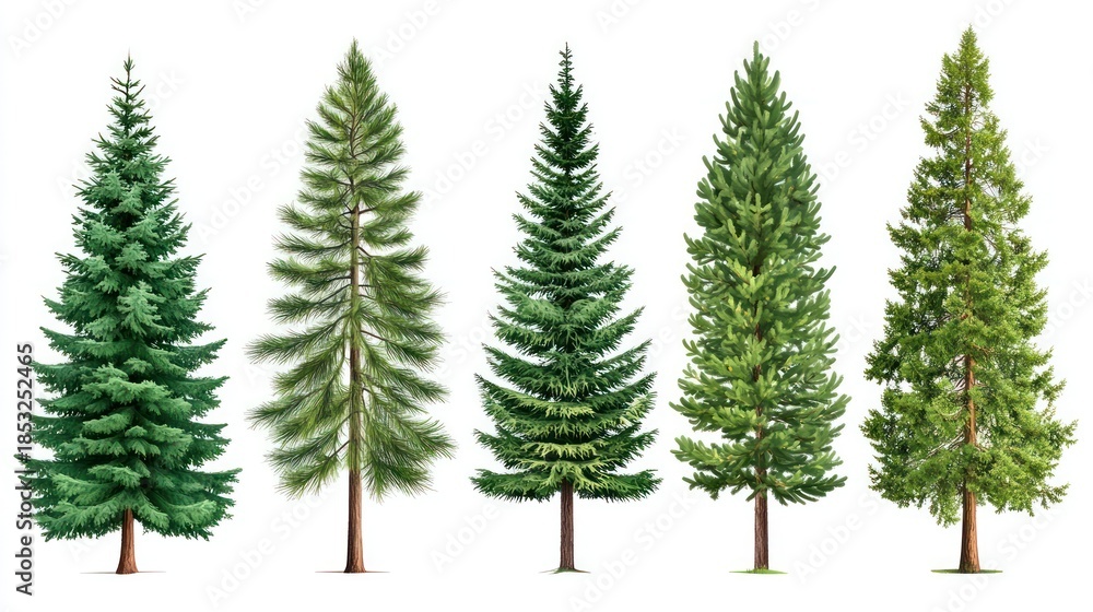 Obraz premium Various Conifers Isolated on White
