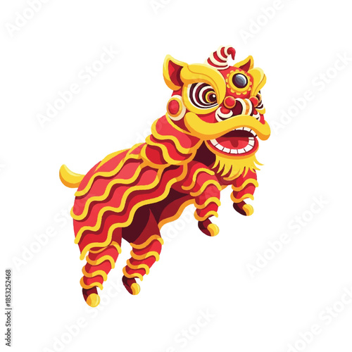 Vibrant lion dance performance during cultural festival celebrations eps style vector illustration