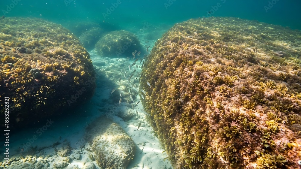 Obraz premium Underwater Coral Reef with Fish in Crystal Clear Water