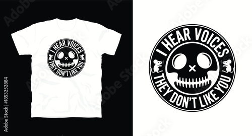 I hear voices they do not like you skull with rats circle design for t-shirt print
