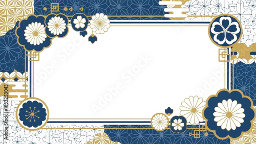 An ornate blue and gold floral frame with intricate designs and patterns