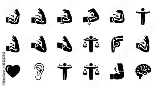 Medical anatomy and human body concept black and white icons set