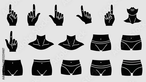 Stylized body part silhouettes hands neck and underwear in vector illustration