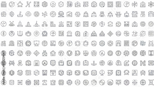 Collection of Geometric Line Icons for Various Purposes and Applications.