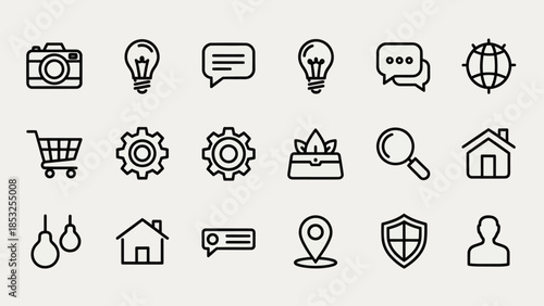 Collection of Minimalist Outline Icons for Web and App Design.