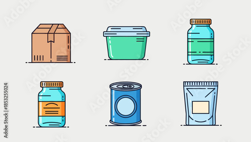 Collection of Packaged Goods - Box, Container, Jars, Can, and Pouch.