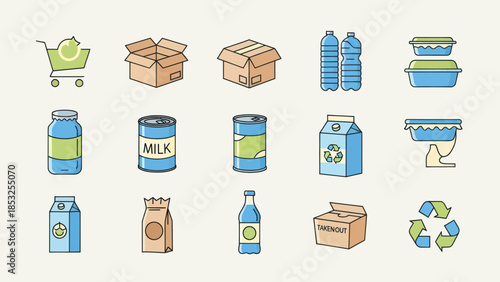Collection of Recyclable Packaging and Containers.