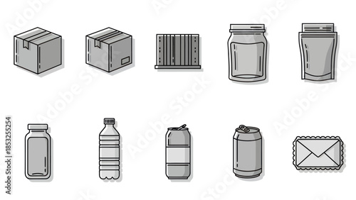 Collection of Various Packaging and Container Illustrations.