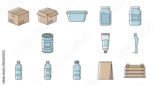 Collection of Various Packaging and Containers Illustrations.