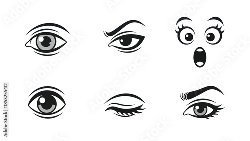Stylized eye expressions vector set of various emotions and reactions