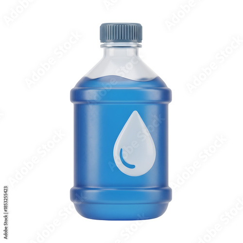 Blue bottle with a water droplet icon, symbolizing hydration and clean liquid