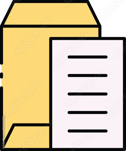 Official document with text inside a yellow envelope, representing correspondence and important information