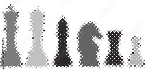 Chess pieces silhouette vector icon set isolated on white background. Black chess figures king, queen, bishop, knight, rook, pawn game design elements. Flat design simple clip art illustration