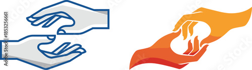 Hand icons, giving gesture design, receiving pose illustration, black outline, support symbol, care branding, connection concept, exchange badge