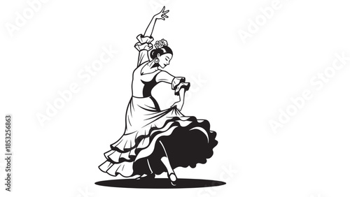 Elegant dancing couple sketch performing a traditional ballroom dance in a graceful pose.