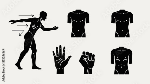 Stylized human anatomy silhouettes with gestures for conceptual design