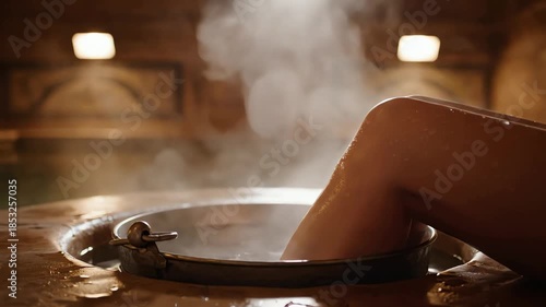 Wallpaper Mural Close up of a woman's leg in a steaming bucket of hot water in a traditional hammam or spa Torontodigital.ca