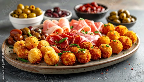 Modern Spanish Tapas Platter. Spanish Fine Dining Set Up