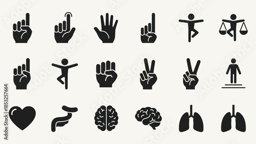 Set of silhouette hand gestures body parts and conceptual icons