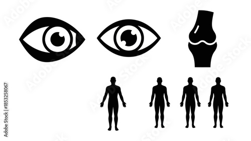 Medical illustration of human body parts in black and white silhouette