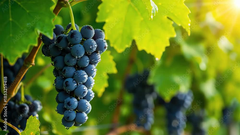 custom made wallpaper toronto digitalA beautiful bunch of ripe blue grapes on a vine bathed in warm morning sunlight.