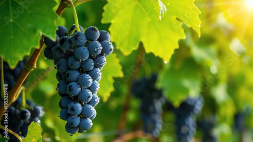 Wallpaper Mural A beautiful bunch of ripe blue grapes on a vine bathed in warm morning sunlight. Torontodigital.ca
