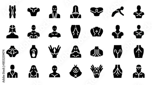 Set of human body and torso silhouettes on white background for various concepts
