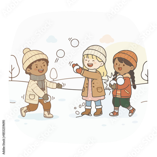 Children having a playful snowball fight outdoors