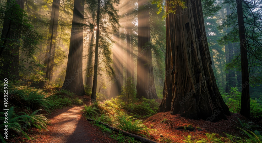 Obraz premium Forest Sunbeams Path