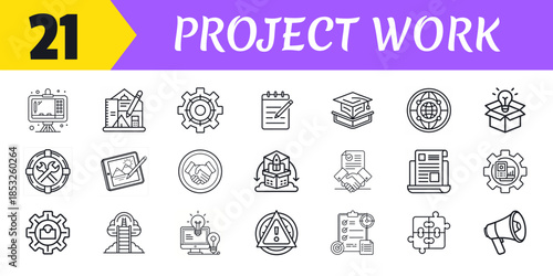 Project Management editable stroke outline web icons set. Project, management, business, plan, strategy, development, process, list and manage. Vector illustration