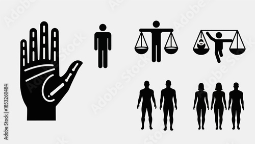 Symbolic icons illustrating justice equality and human rights
