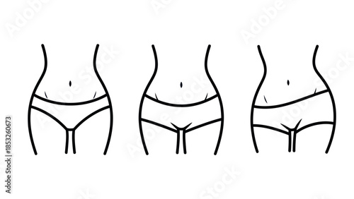 Three stylized female figures illustrating body types and undergarments