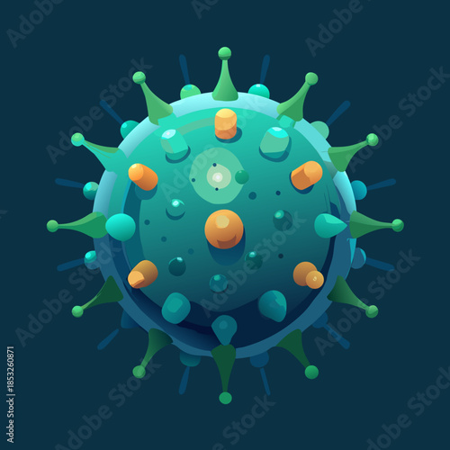Microscopic view of a virus particle a stylized illustration of a coronavirus with spikes and surface proteins representing disease and infection