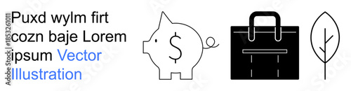 Personal finance, eco-consciousness, business management, savings, entrepreneurship, corporate strategy. a piggy bank, briefcase and leaf. Financial planning and eco-consciousness