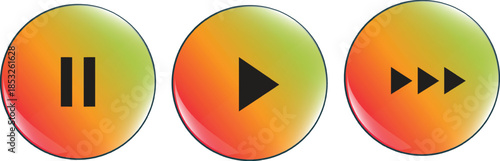 ​Modern media player button set with play, pause, and fast forward icons