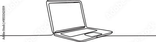 Laptop computer continuous one line drawing with isolate simple outline vector illustration. one line Art icon drawing